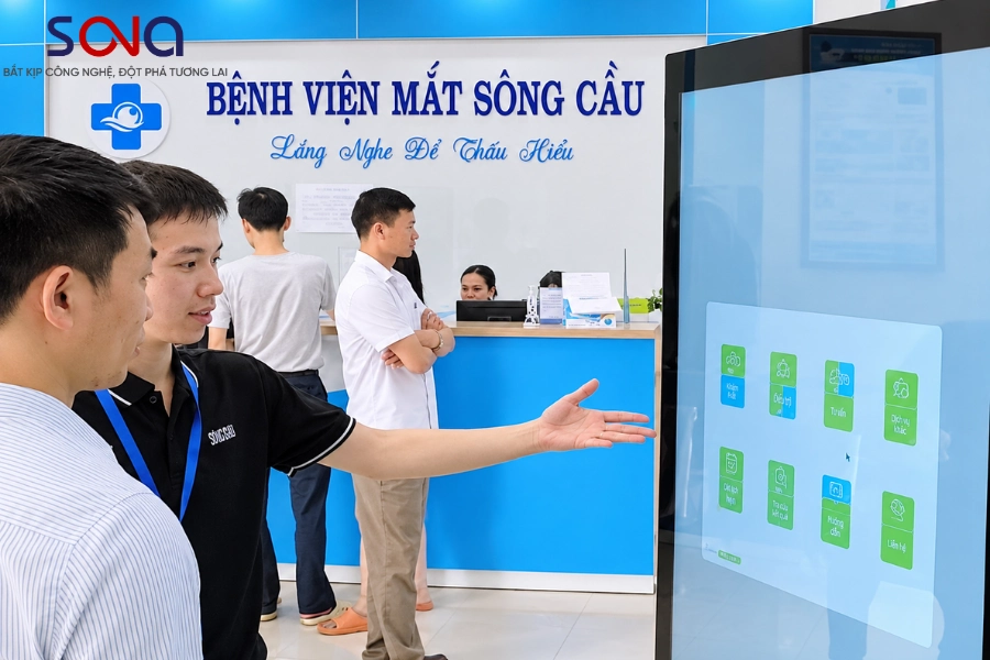 Lắp đặt màn hình quảng cáo 55 inch cho Bệnh viện mắt Sông Cầu