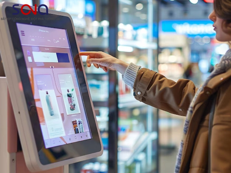 Màn hình tương tác ở cửa hàng mỹ phẩm