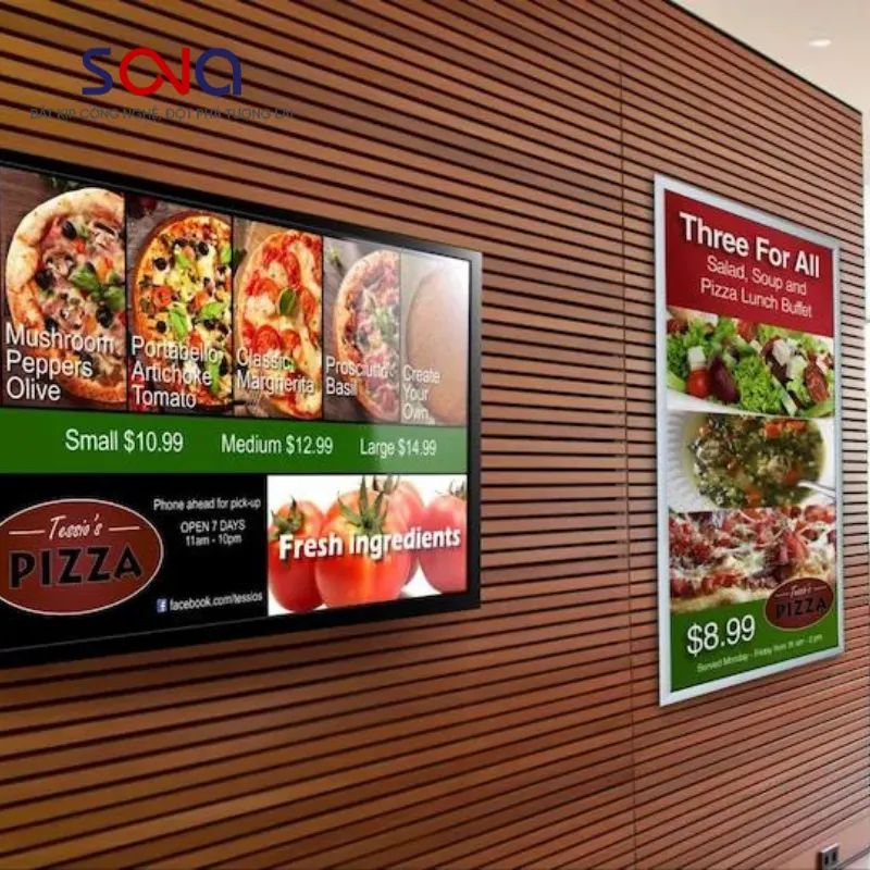mỗi loại màn hình quảng cáo ở nhà hàng sẽ mang lại hiệu quả khác nhau